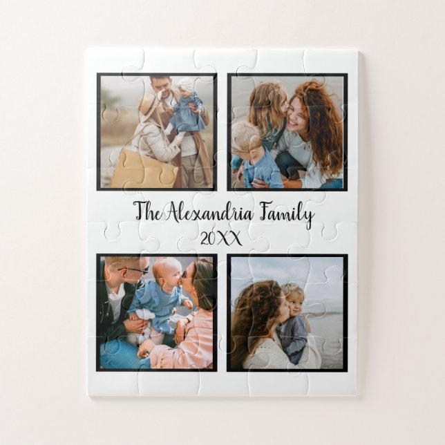 Personalized family 4 photo collage template jigsaw puzzle (Vertical)