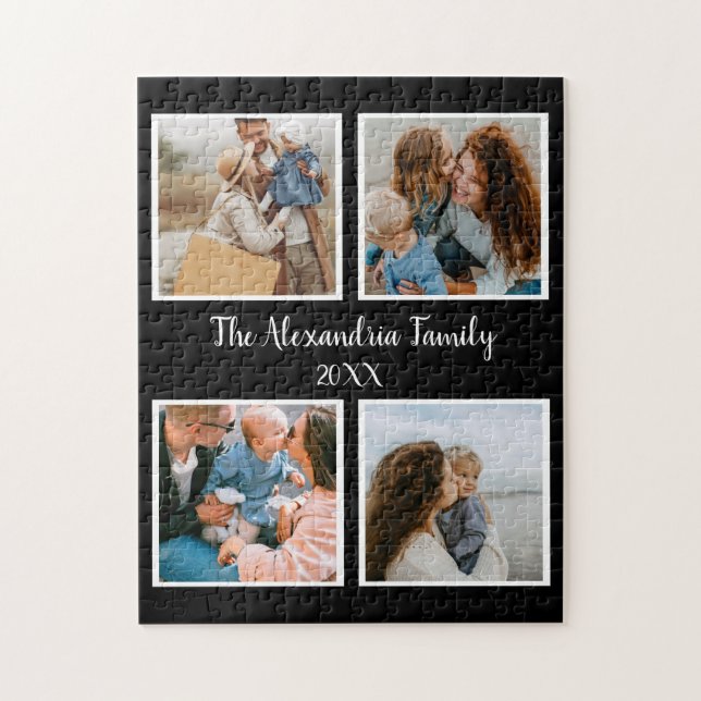 Personalized family 4 photo collage template jigsaw puzzle (Vertical)