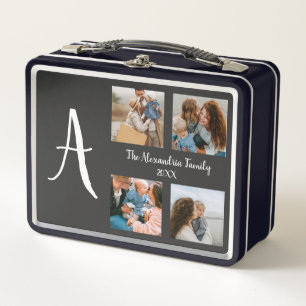 Personalized family 4 photo collage template metal lunch box