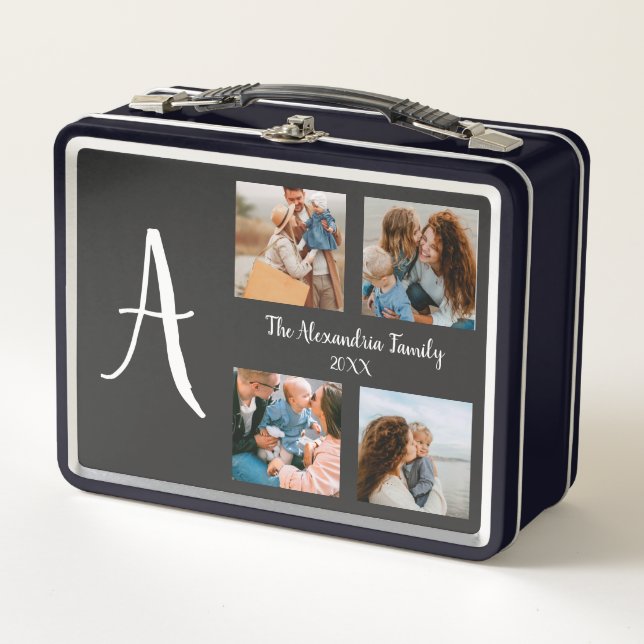 Personalized family 4 photo collage template metal lunch box (Front)