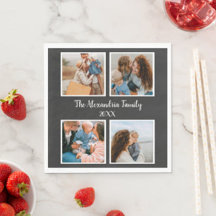 Personalized family 4 photo collage template napkin