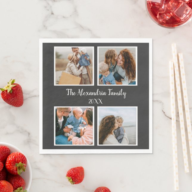 Personalized family 4 photo collage template napkin (Insitu)