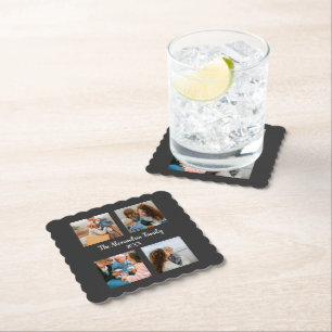Personalized family 4 photo collage template paper coaster