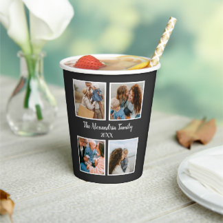 Personalized family 4 photo collage template paper cups