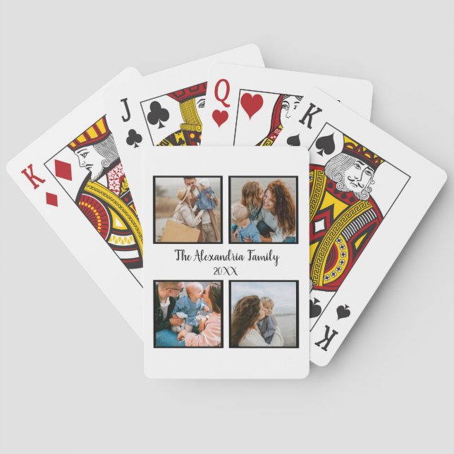 Personalized family 4 photo collage template playing cards (Back)