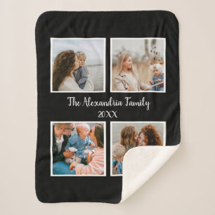 Personalized family 4 photo collage template sherpa blanket