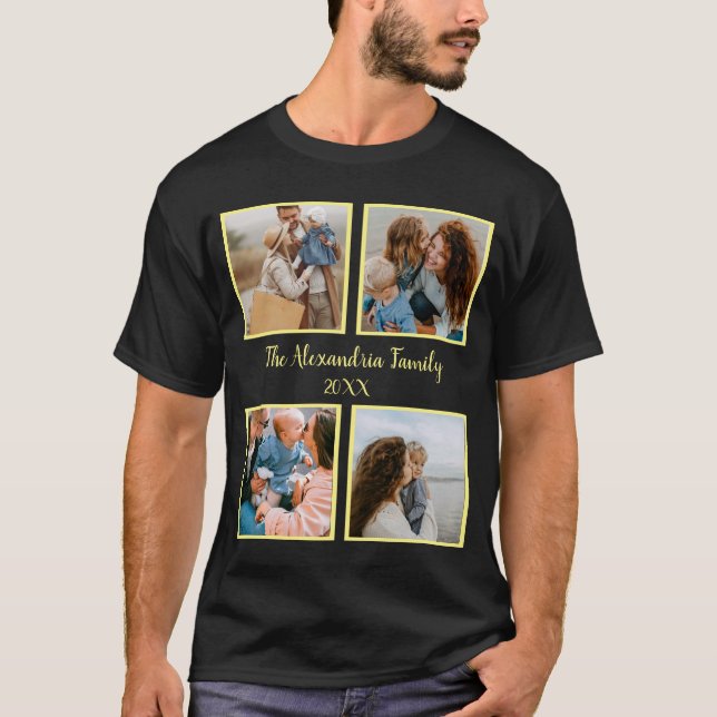 Personalized family 4 photo collage template T-Shirt (Front)