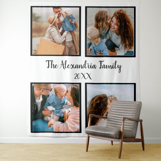 Personalized family 4 photo collage template tapestry (In Situ)