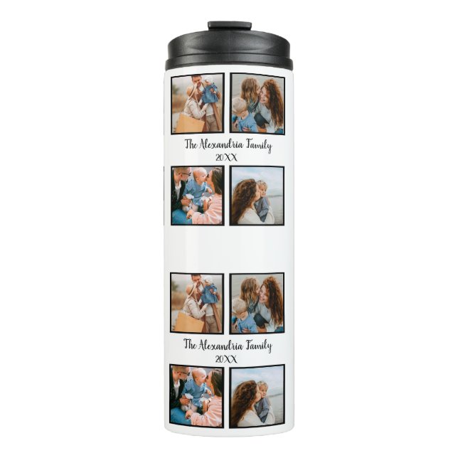 Personalized family 4 photo collage template thermal tumbler (Front)