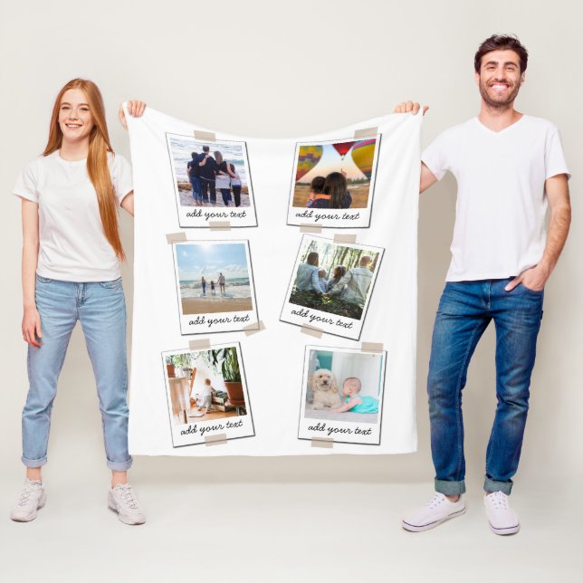 Personalized Family 6 Photo Custom Collage Fleece Blanket (In Situ)