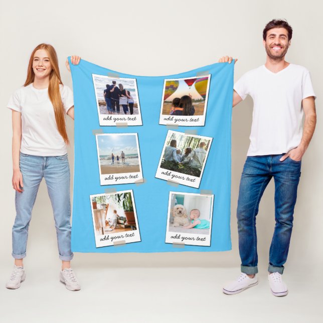 Personalized Family 6 Photo Custom Collage Fleece Blanket (In Situ)