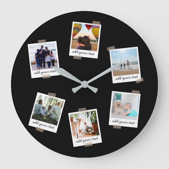 Personalized Family 6 Photo Custom Collage Large Clock (Front)
