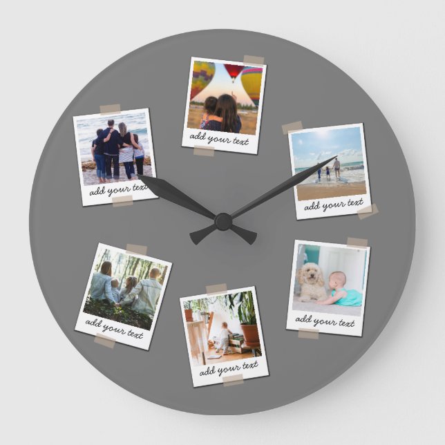 Personalized Family 6 Photo Custom Collage Large Clock (Front)