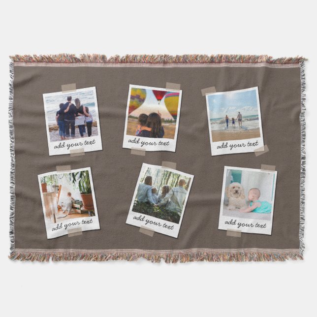 Personalized Family 6 Photo Custom Collage Throw Blanket (Front)