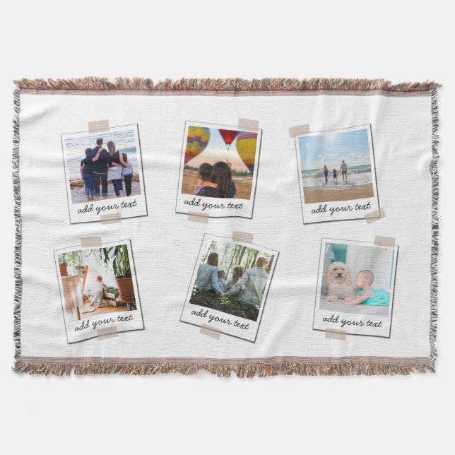 Personalized Family 6 Photo Custom Collage Throw Blanket (Front)