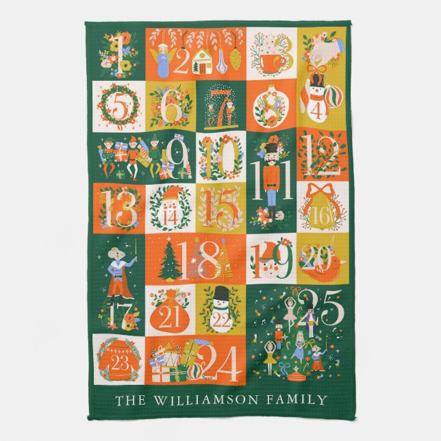 Personalized Family Advent Calendar Christmas Art  Kitchen Towel (Vertical)
