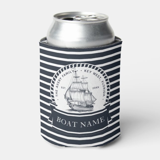 Personalized Family and Boat Name Nautical Can Cooler (Can Front)