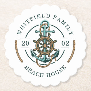 Personalized Family Beach House Custom Nautical Paper Coaster