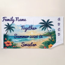 Personalized Family Beach Towel | Tropical Sunset