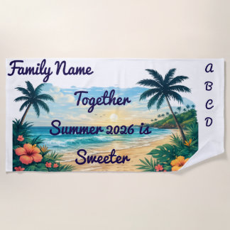Personalized Family Beach Towel | Tropical Sunset