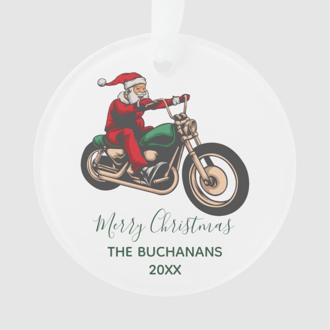 Personalized Family Biker Santa Christmas Ornament (Front)