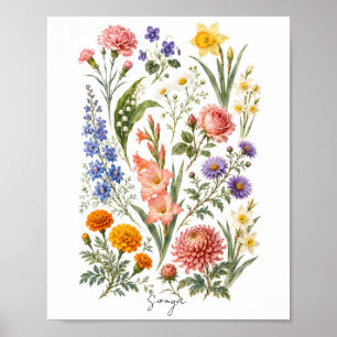 Personalized Family Birth Flower Print Custom Bi