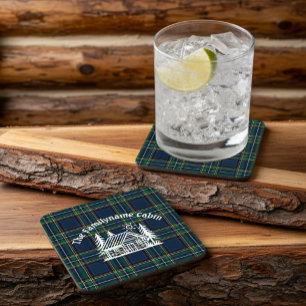Personalized Family Cabin Plaid Coaster