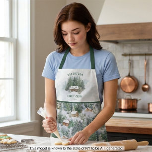 Personalized Family Cabin Winter Pine Forest Apron