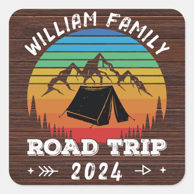 Personalized Family Camping Adventure Road Trip Square Sticker (Front)