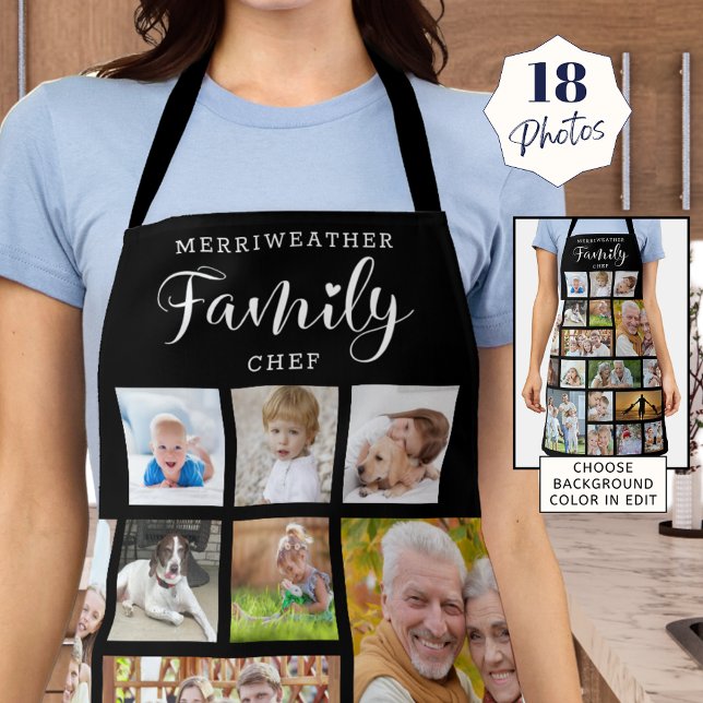 Personalized FAMILY CHEF 18 Photo Collage Black Apron (Creator Uploaded)