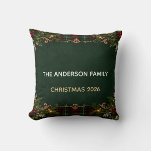 Personalized Family Christmas 2026 Cozy Tartan Throw Pillow