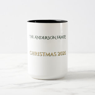 Personalized Family Christmas 2026 Emerald Gold Two-Tone Coffee Mug