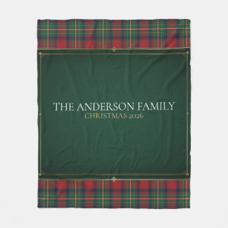 Personalized Family Christmas 2026 Emerald Tartan Fleece Blanket