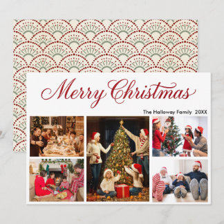 Personalized Family Christmas 5 Photos & name Holiday Card