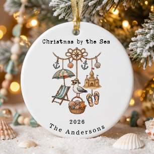 Personalized Family Christmas by The Sea Ceramic Ornament