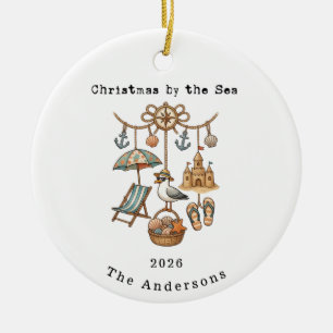 Personalized Family Christmas by The Sea Ceramic Ornament