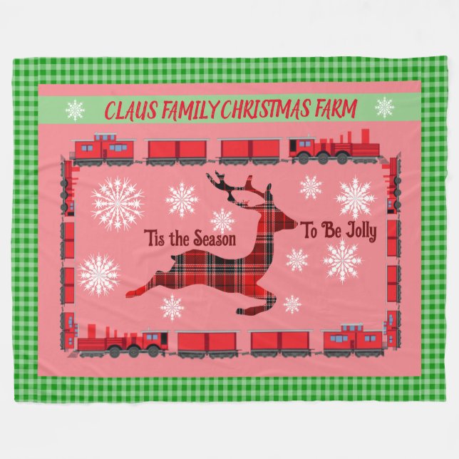 Personalized Family Christmas Farm Fleece Blanket (Front (Horizontal))