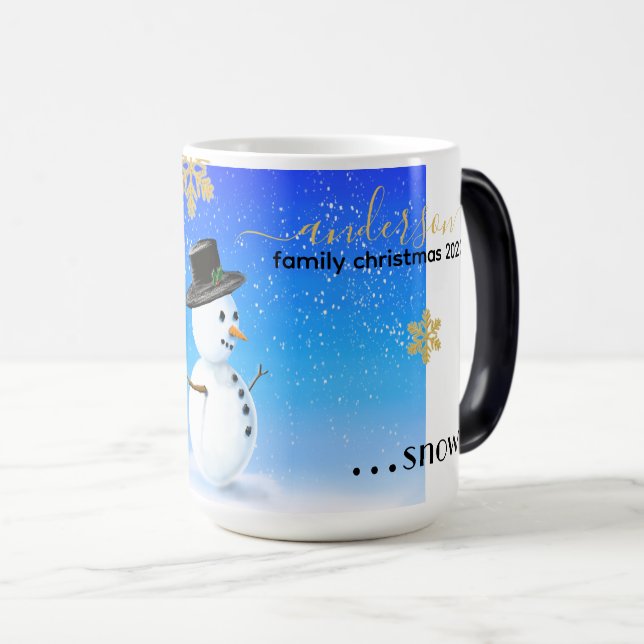Personalized family Christmas mug with snowman (Front Right)