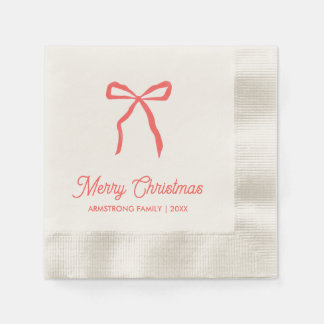 Personalized Family Christmas Party Red Bow Napkin