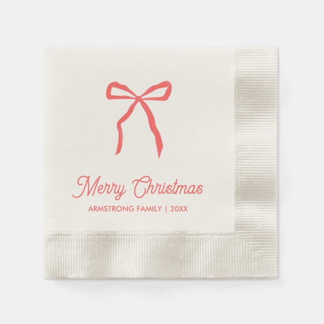 Personalized Family Christmas Party Red Bow Napkin (Front)