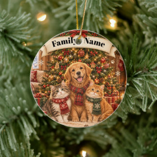 Personalized Family Christmas Pet Cat Dog Ceramic Ornament