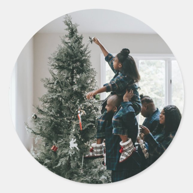 Personalized Family Christmas Photo  Classic Round Sticker (Front)