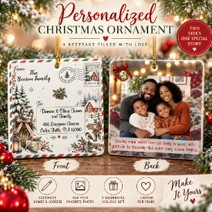 Personalized Family Christmas Postcard Ceramic Ornament