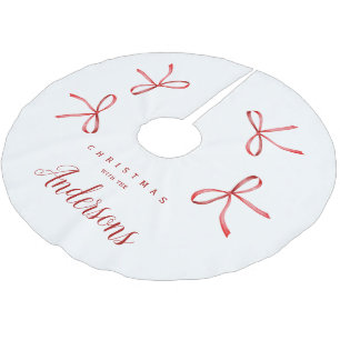 Personalized Family Christmas - red ribbon Brushed Polyester Tree Skirt