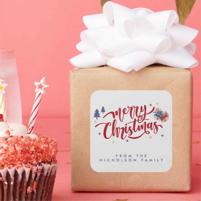 Personalized Family Christmas  Square Sticker (Party)