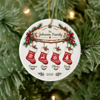 Personalized Family Christmas Stocking Ceramic Ornament