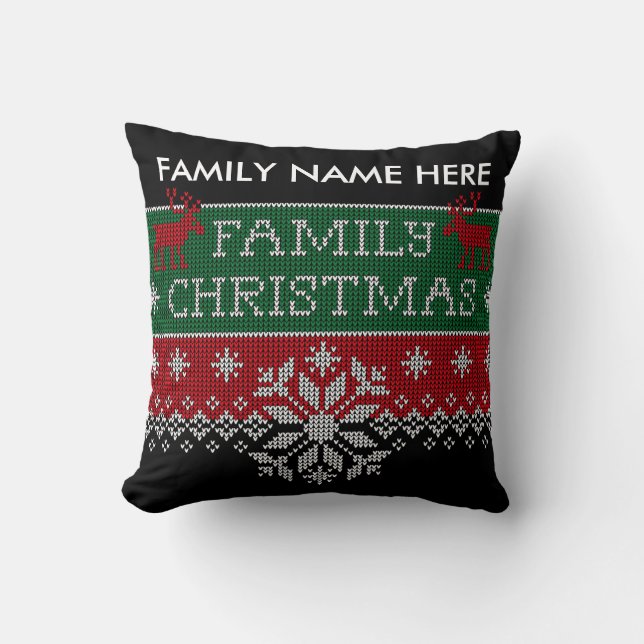 Personalized Family Christmas Ugly Sweater Throw Pillow (Front)