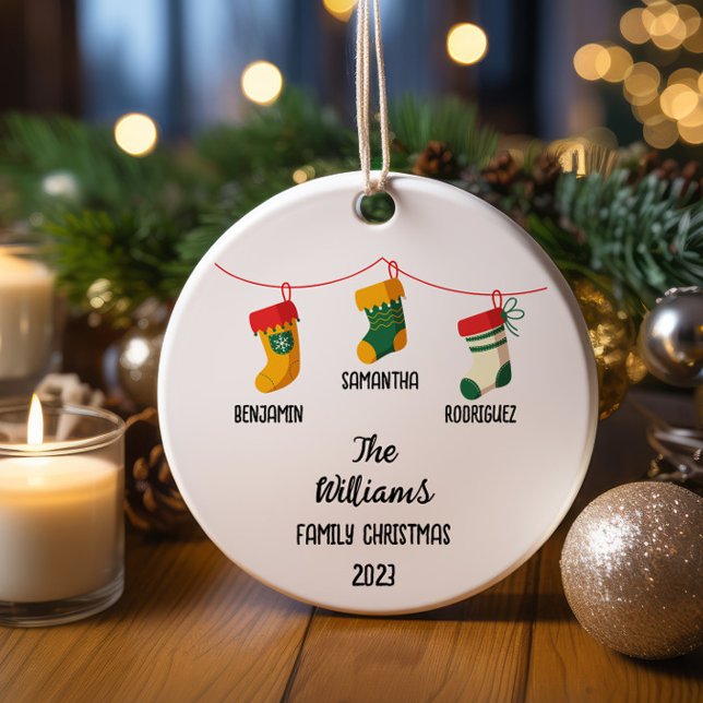 Personalized Family Christmas With 3 custom names Ceramic Ornament (Creator Uploaded)