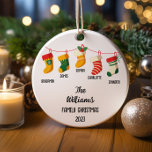 Personalized Family Christmas With 5 custom names Ceramic Ornament<br><div class="desc">Our First Christmas as a family of 5 custom names</div>