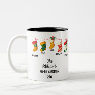 Personalized Family Christmas With 5 custom names Two-Tone Coffee Mug